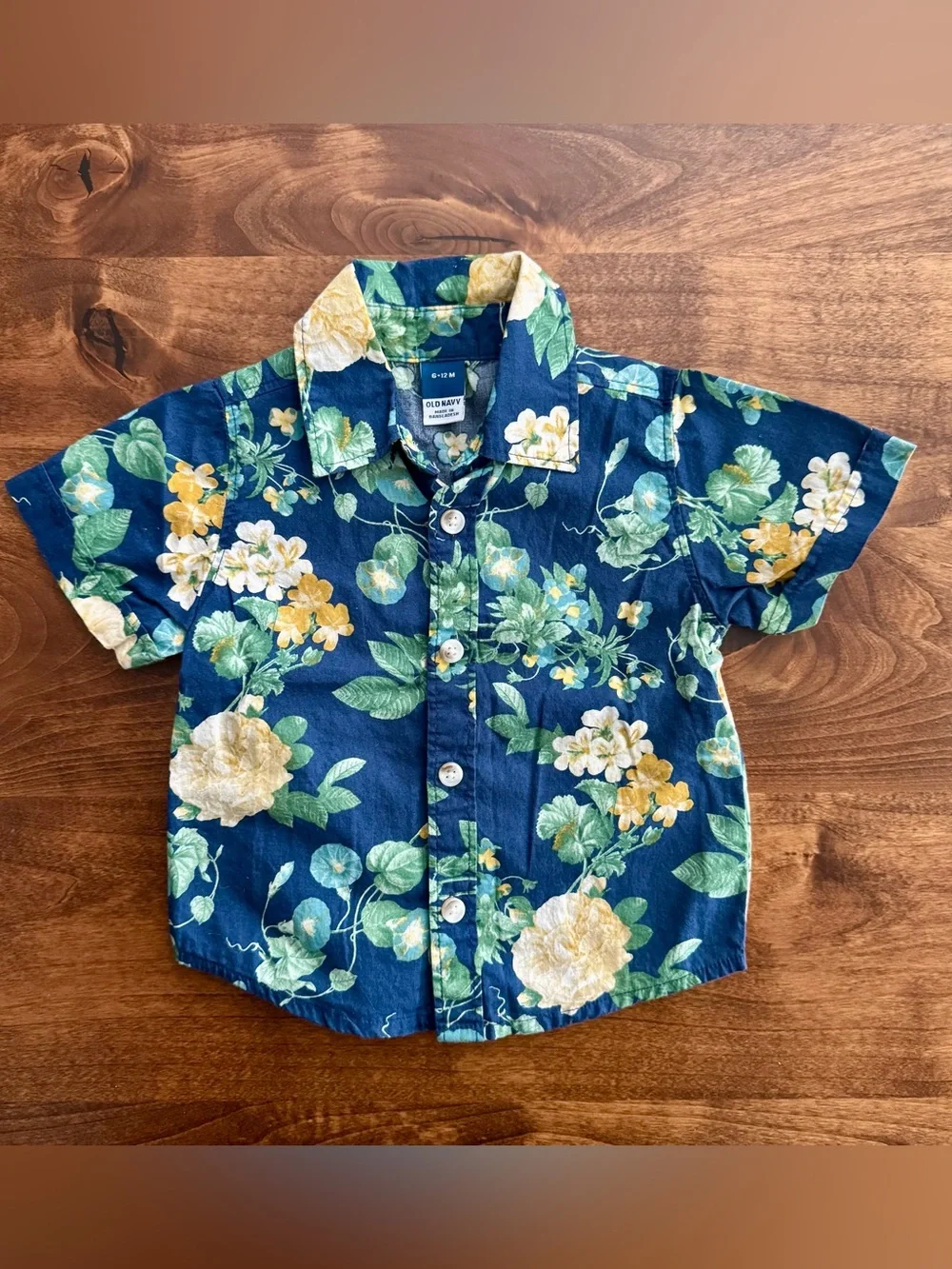Bundle Old Navy Blue Floral & Coastal Stripe Button Down Shirts 6-12 Months